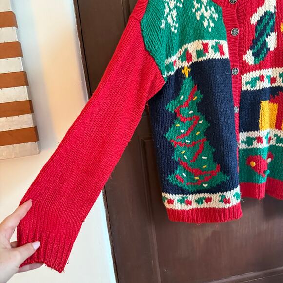 80s Vintage KAREN SCOTT | Chunky Knit Christmas Sweater Cardigan | Small Petite - Picture 2 of 7